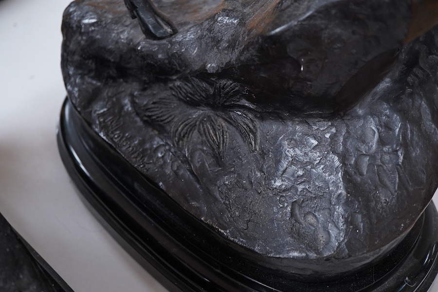 After Jules Moigniez (French, 1835-1894), a pair of anamalier bronze figures of stags, signed, 73cm high